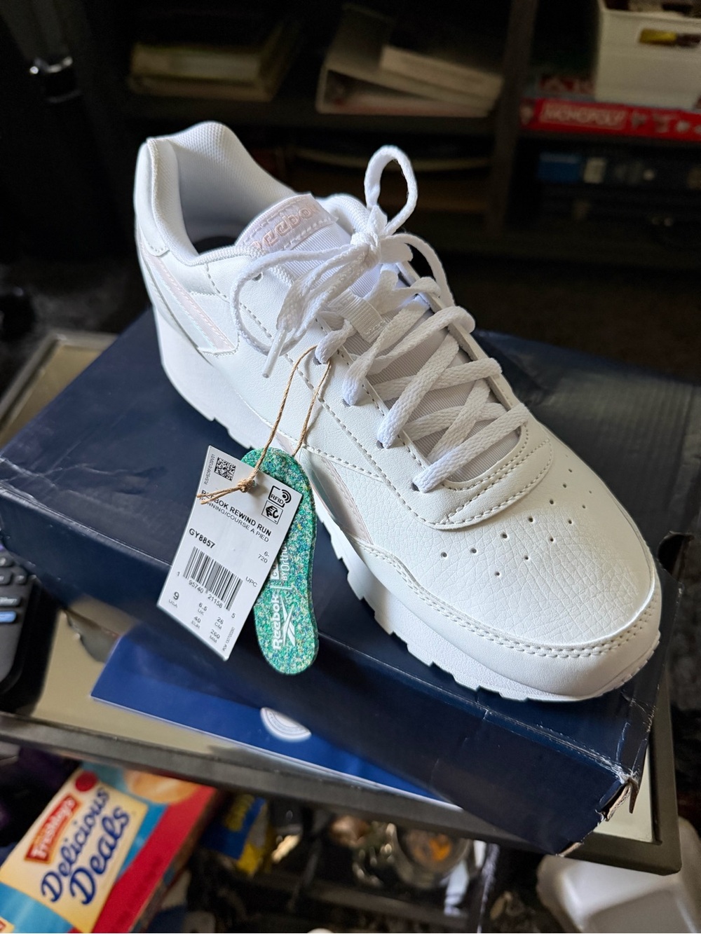 Reebok White Leather Platform Sneaker with Light Pink Accents